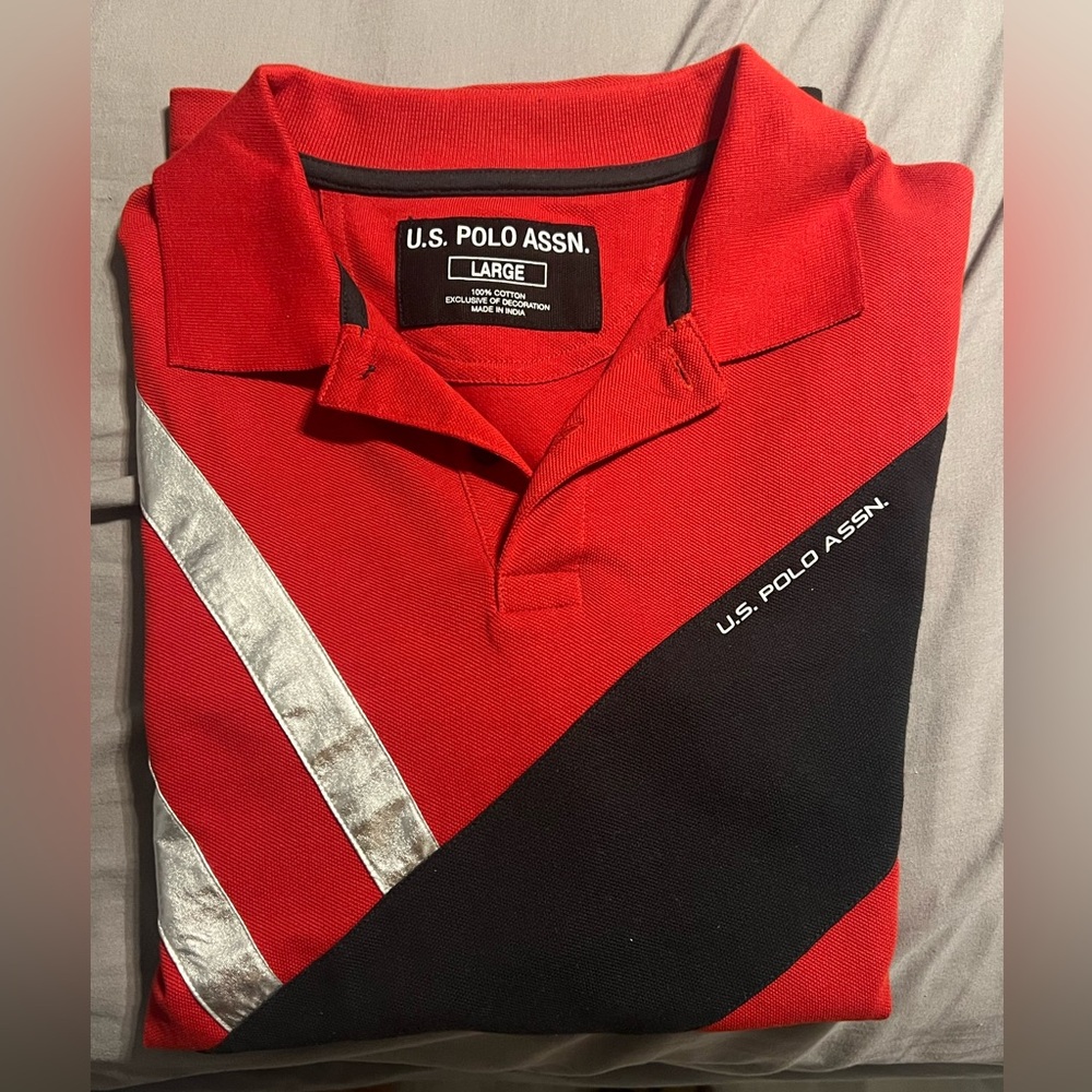 U.S. Polo Assn. Red and Black Polo with Silver Detail